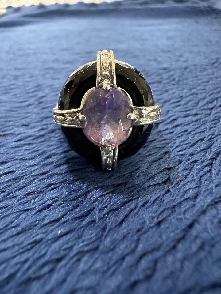 Anillo Victoria Wieck Plata de Ley 925 Ónix Negro Amatista, Talla 7.25 Foto 1 de 4