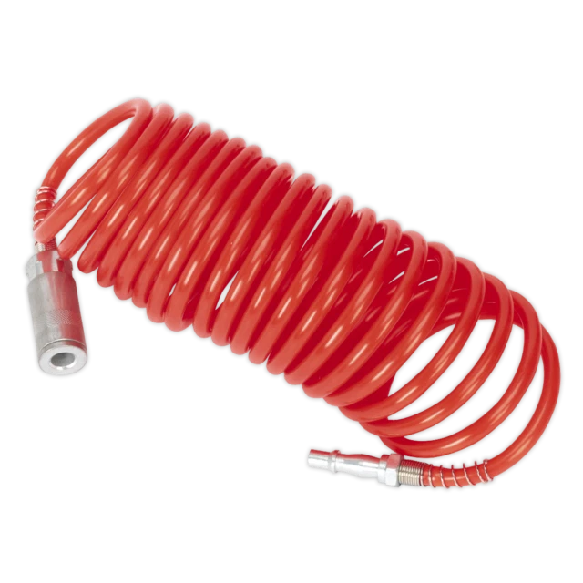 Sealey SA305 PE Coiled Air Hose 5m x 5mm with Couplings