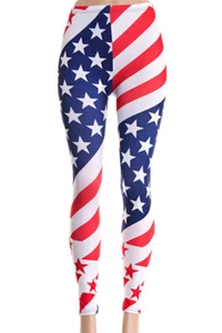 B20 Red White Blue American Flag print soft Long yoga workout gym Leggings OS - Picture 1 of 4