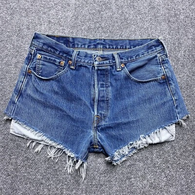 Levis 501 Cut Off Shorts Women 30 Blue Jorts Distressed Daisy Duke Booty Biker - Image 1 of 4