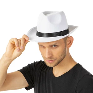 White Gangster Hat Fancy Dress Costume Adults 1920s Hard Smart Black Mens Hat - Picture 1 of 1