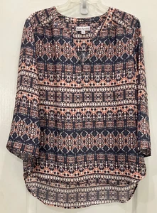 Kim Rogers Henley Style Pullover Blouse Size Large Hi Lo Long Sleeve Rayon 139 - Picture 1 of 6