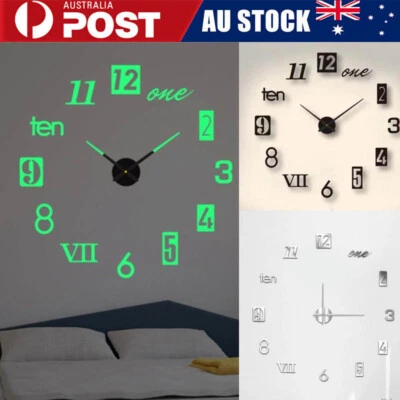 3D Wall Clock Acrylic Luminous Modern Mirror Surface Sticker Home Office Decor - image 1 of 4