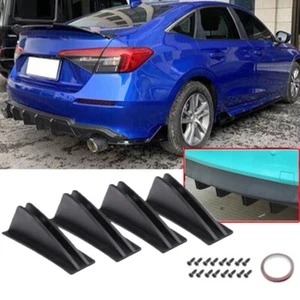 Car Rear Bumper Lip Diffuser Spoiler Splitter 4 Shark Fin For Honda Civic Accord - Picture 1 of 13