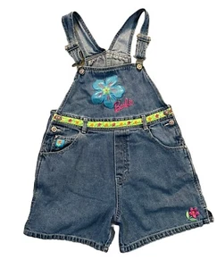 Vintage BARBIE Denim Shortalls Overalls Embroidered 90s Y2K Youth Girls Size 12 - Picture 1 of 9