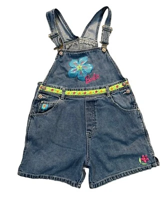 Vintage BARBIE Denim Shortalls Overalls Embroidered 90s Y2K Youth Girls Size 12 - Image 1 of 4