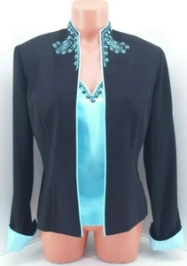 Giacca Sherri Martin nera, blu con perline e blu, nera con perline Cami 2 pezzi top. - Foto 1 di 12