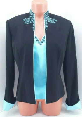 Sherri Martin  Black,  Blue Beaded Jacket & Blue, Black Beaded Cami 2 Pc Top. - Image 1 of 4
