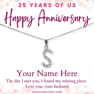 35th Wedding Anniversary Necklace Personalised Gift for Wife Silver Letter Name - Picture 1 of 38