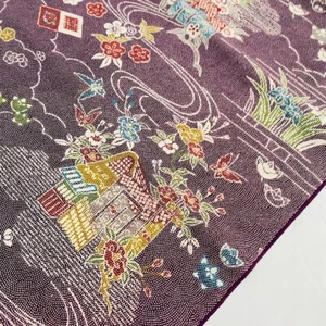 Mauve Wonderland #B 14x56 Vintage Japanese Kimono Silk Fabric Panel RS27 - Picture 1 of 7