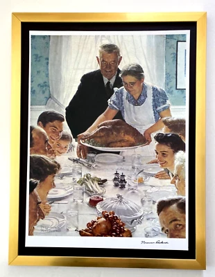 NORMAN ROCKWELL, "ACCIÓN DE GRACIAS", CIRCA 1970 AMERICANA IMPRESIÓN FIRMADA ENMARCADA Foto 1 de 3