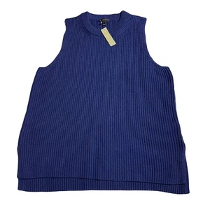 J. Crew Women's Sleeveless Tunic Sweater Vest Size XL Ribbed Dark Blue Knit NWT - Picture 1 of 11