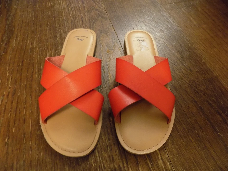 GAP выветренный красный кожаный крест широкие ремни комфорт горки плоский сандалии 7 - Изображение 1 из 4