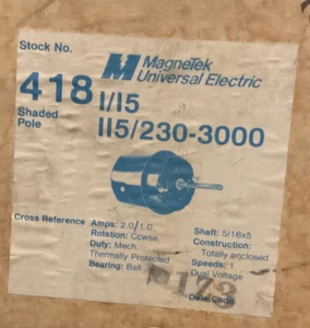Magnetek 418 AC Motor 1/15HP 115/230 V 3600 RPM 2P 1 Ph 60 Hz - Picture 1 of 1