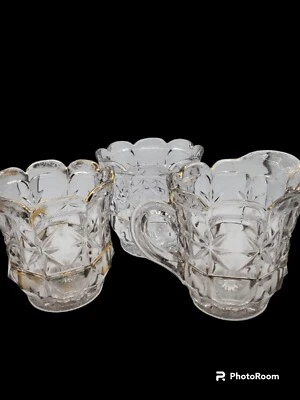 Juego de té de vidrio prensado vintage jarra crema, vaso para beber, tarro de azúcar sin tapa  Foto 1 de 4