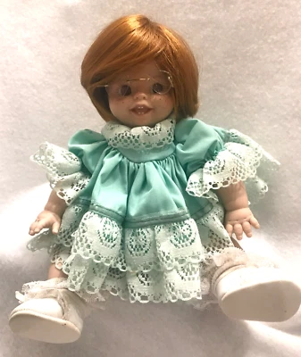 Vintage 10" Toddler Jointed Doll Brown Eyes Wig Lace Dress Jointed Handcrafted - Image 1 of 4