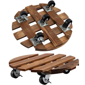 2 Pack 30CM-12 Inch Plant Caddy Wood Plant Stands with Wheels Plant Pot Trolley - Picture 1 of 8