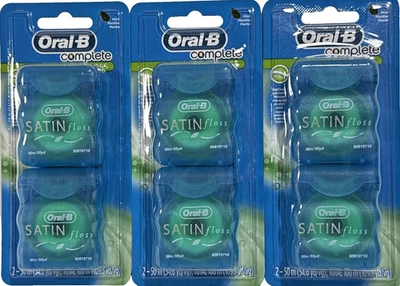 Hilo dental Oral-B completo satinado sabor menta 3 paquetes dobles (6) higiene total Foto 1 de 4