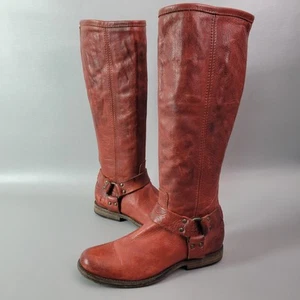 Frye Womens Phillip Red Leather Back Zip Tall Harness Riding Boots 76850 SZ 7B - Picture 1 of 17