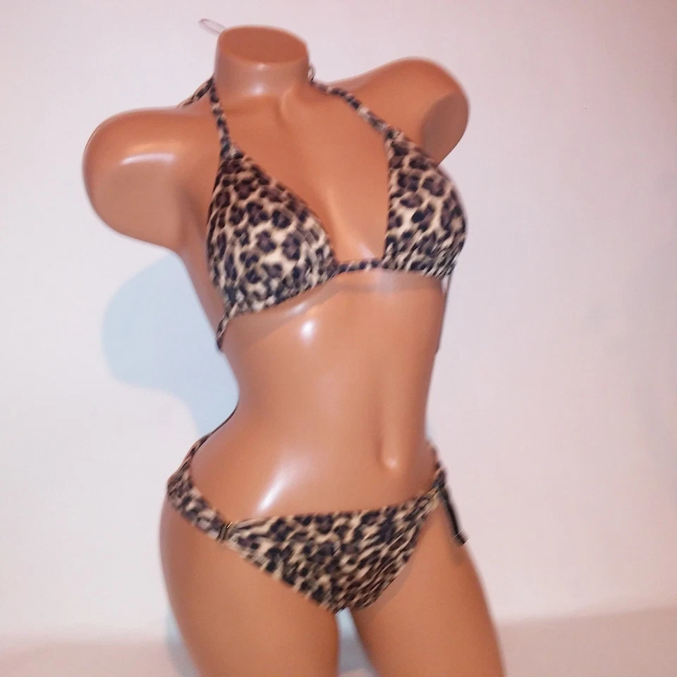 Bikini de natación Victoria Secret mediano superior e inferior triángulo estampado animal leopardo Foto 1 de 4