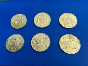 Set of 6 Gold Raphael C.1502-1503 Electroplated On Silver Saint Coins - Picture 1 of 15