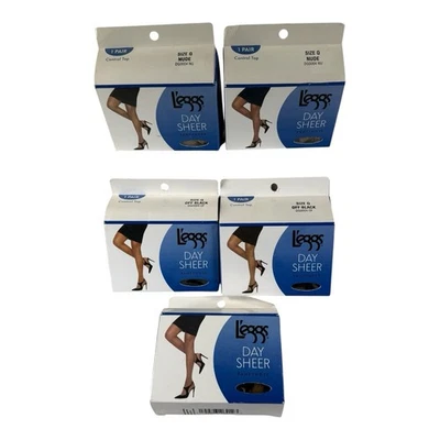 5pr Leggs Day Sheer Pantyhose Size Q Control Top 2-Nude 2-Off Black 1-Suntan New - Image 1 of 4