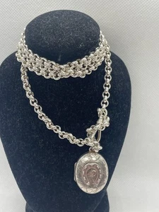 COLLANA E CIONDOLO VINTAGE ARGENTO 925 CATENA MAGLIA BELCHER 30" POLLICI 63,3G - Foto 1 di 8