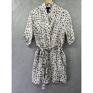 Vintage August Silk Robe Small Silk Leopard Animal Belt Short Sleeve Gray Luxury - Picture 1 of 24