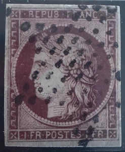 🦬 FRANKREICH - Nr. 6 - 1 F Carmin - Ob. Stern - Echtheitszertifikat Nr. 12399🦬 - Bild 1 von 3