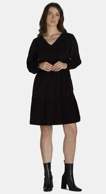 Vestido Falda Time and Tru Para Mujer Mediano Algodón Pana 2 Niveles Negro Cuello en V Profundo Foto 1 de 4