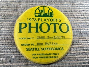 Vintage Seattle Supersonics 1978 Playoffs Photo Pass 3" Pinback Button NBA Press - Picture 1 of 2