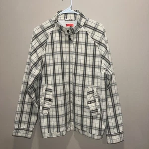 Izod Men's Wind Breaker Gray White Plaid Zip Jacket S Preppy Grandpa Core Casual - Picture 1 of 12
