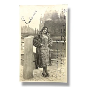 1920s Dresden Germany RPPC Woman in Fur Coat & Dress Real Photo Postcard Unused - Picture 1 of 3