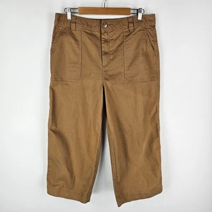 Sussan Pants Womens Size 16 Brown Cotton Blend Cropped Wide Leg Pockets Stretch - Picture 1 of 8