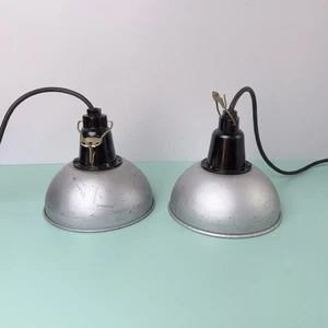 Vintage verzinkter Stahl Industrie Fabrik Pendelleuchte Deckenlampenschirme Paar - Bild 1 von 8