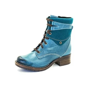 Dromedaris Kara Combat Teal Blue Leather Boot Size 38 - Picture 1 of 9