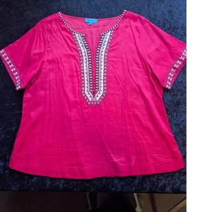 BritishIndia S/S Red 100% Cotton Top Boho Casual Ethnic Embroidered Summer Sz S - Picture 1 of 5