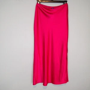 Old Navy Hot Pink Silky satin Slitted Long midi Skirt pull on xs event party - Picture 1 of 17