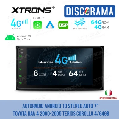AUTORADIO ANDROID 10 STEREO AUTO 7" TOYOTA RAV 4 2000-2005 TERIOS COROLLA 4/64GB - Immagine 1 di 4
