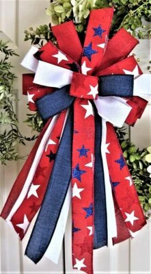 MEMORIAL DAY JULY 4th PATRIOTIC  BOW WIRED RIBBON / WREATH MAIL # 198 - Image 1 of 3
