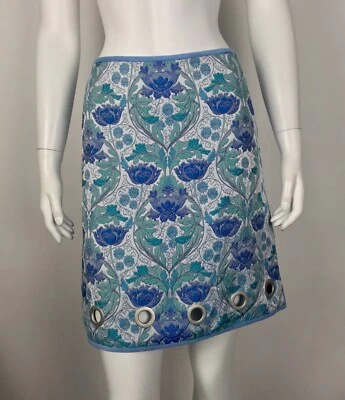 Clover Canyon Women’s Skirt NWT Grommet Details Floral Jaquard Blue Medium  - Image 1 of 4