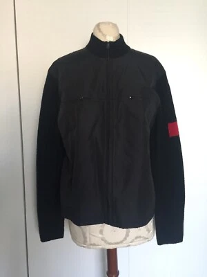 Chaqueta negra DKNY para hombre de nailon con cremallera de lana tejida en la espalda y el brazo talla mediana Foto 1 de 4