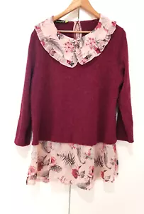 Israel Designer HAGARA Burgundy Flowers Long Sleeve Top Blouse Shirt EU46 US14 - Picture 1 of 1