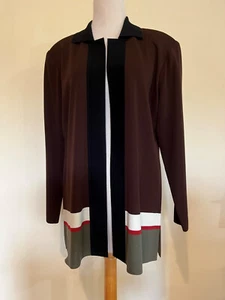 MISOOK RAISIN BLACK w/RED IVORY GRAY CAREER BASIC OPEN 29" L CARDIE JACKET LN M - Picture 1 of 3