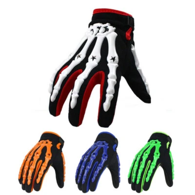 Motorcycle Racing Gloves Sport Cycling Skull Bone Skeleton Full Finger Gloves US - Image 1 of 4