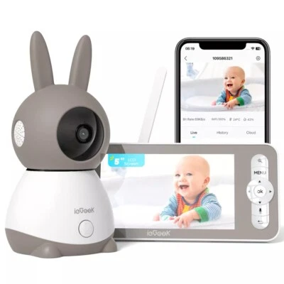 Baby monitor 2K HD ieGeek con telecamera 5" PTZ 360° baby monitor visione notturna rumore allarme - Immagine 1 di 4