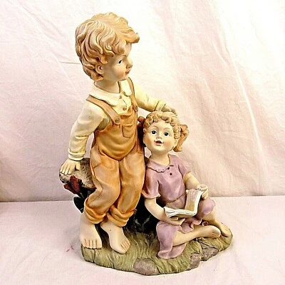 Garden Statue Girl Reading to Boy Children Plastic 16.5" Home Décor - image 1 of 4