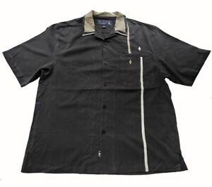 Nat Nast Mens Short Sleeve Camp Shirt Button Shirt Size L Silk Blend Black