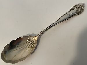 ANTIQUE 1875 GORHAM STERLING SUGAR SPOON SCALLOPED DETAIL ROSES ON HANDLE 6” 20g