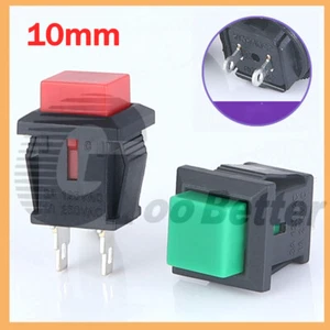 10mm Square Push Button Switch Momentary Latching On Off Red Green 3A 125VAC - Picture 1 of 12
